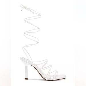 Wild Pair White High Heel Sandals with Spiral Straps